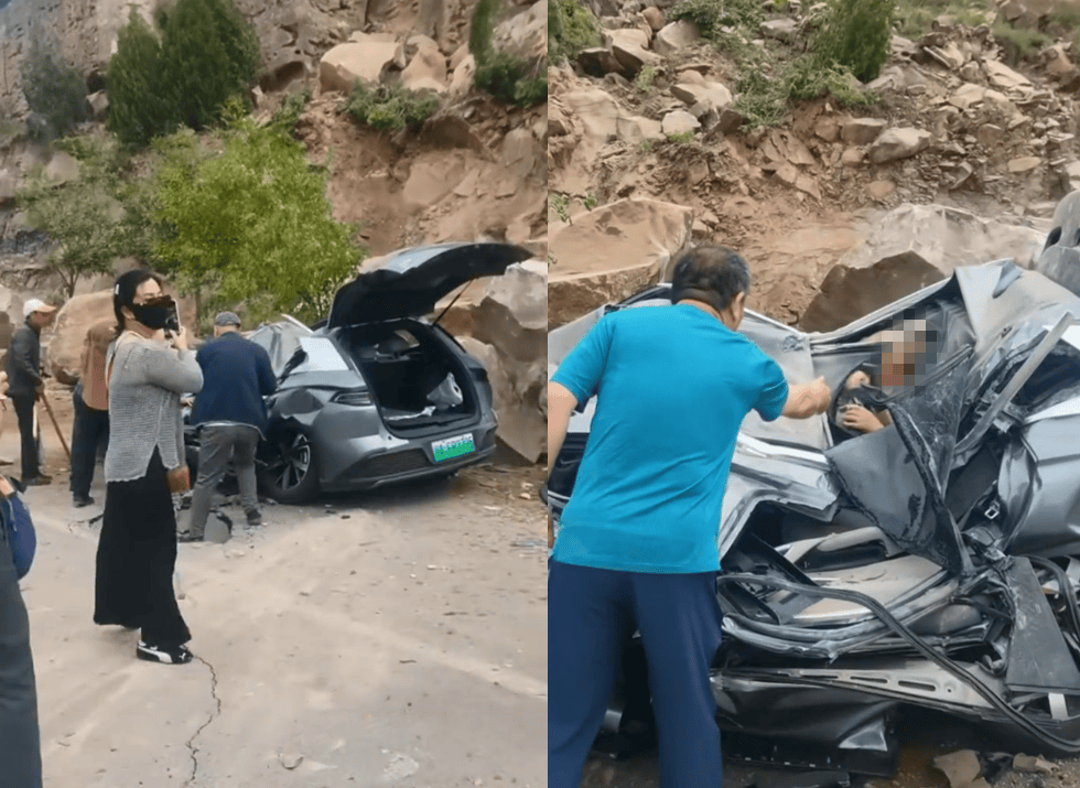 土耳其甲组联赛 | 山西临县一公路落石砸中过往车辆土耳其甲组联赛,有人被困严重变形的车内,路面出现明显开裂